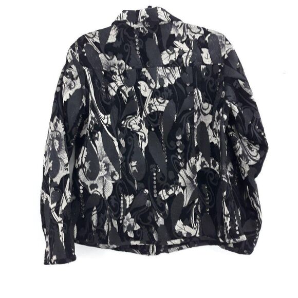 Vtg 80's‎ Chico's Blazer Jacket Shacket Jacquard Tapestry Abstract Black Size 2 - Picture 5 of 8